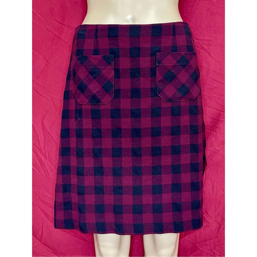 J. Jill Maroon Black Plaid A Line Skirt With Pockets XSP